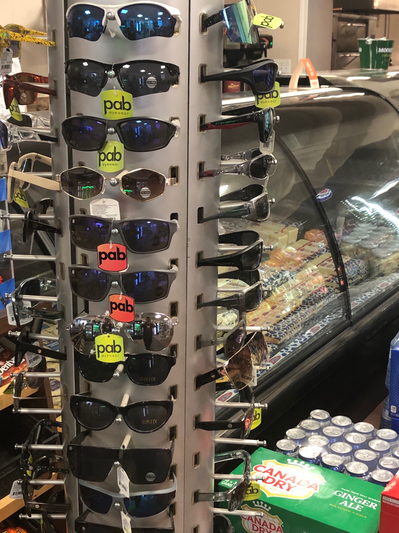 Sunglasses display by the deli counter