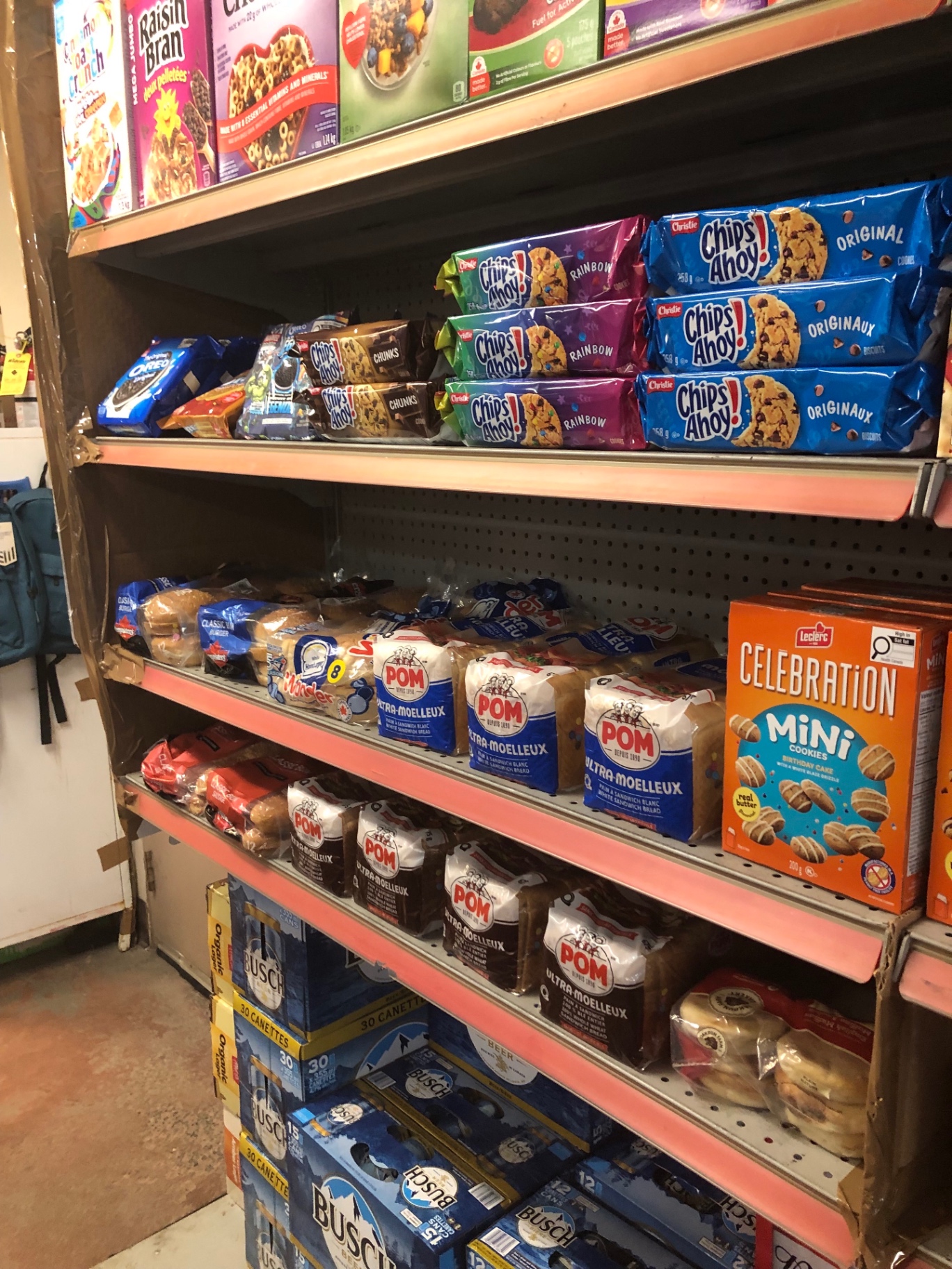 Cereal, cookies, bread and beer aisle