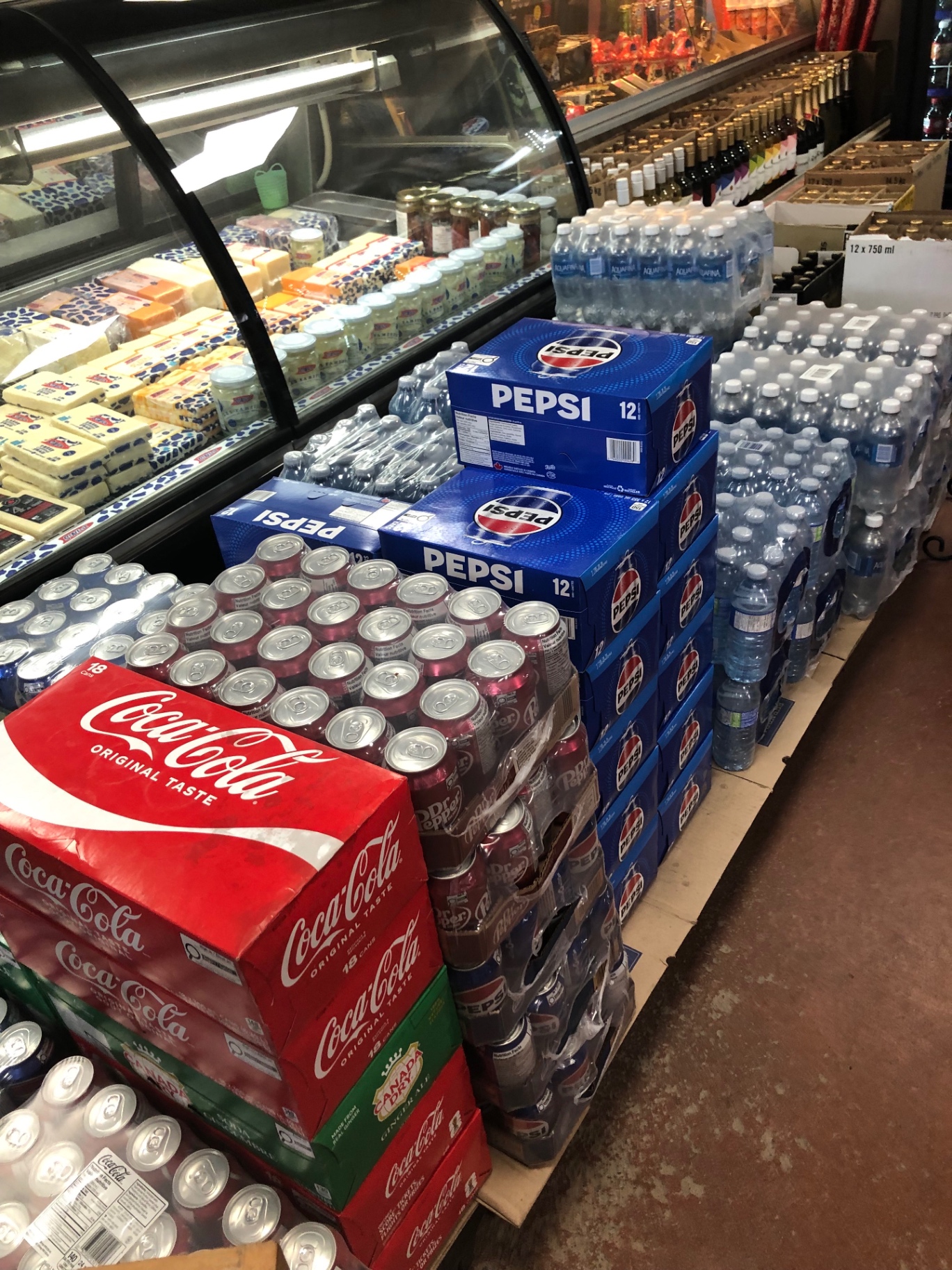 Coca-Cola, Pepsi and bottled water display