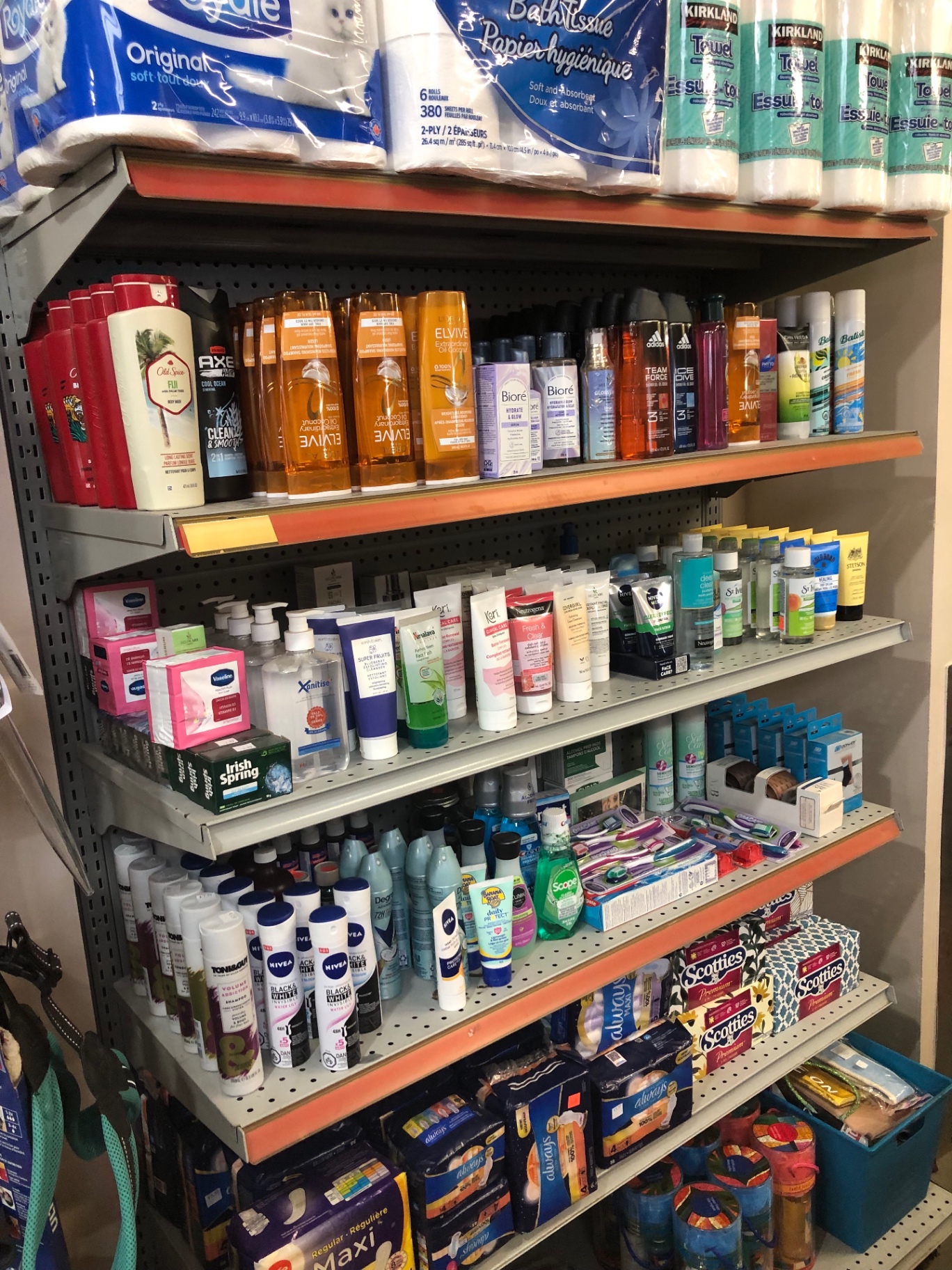 Toiletries and personal care shelves